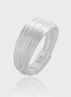 JZ112韩版INS小众多层银线宽面S925纯银戒指千丝万缕重叠银丝指环