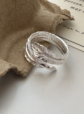 s925纯银韩版小众设计感羽毛戒指韩国风博主款简约时髦指环