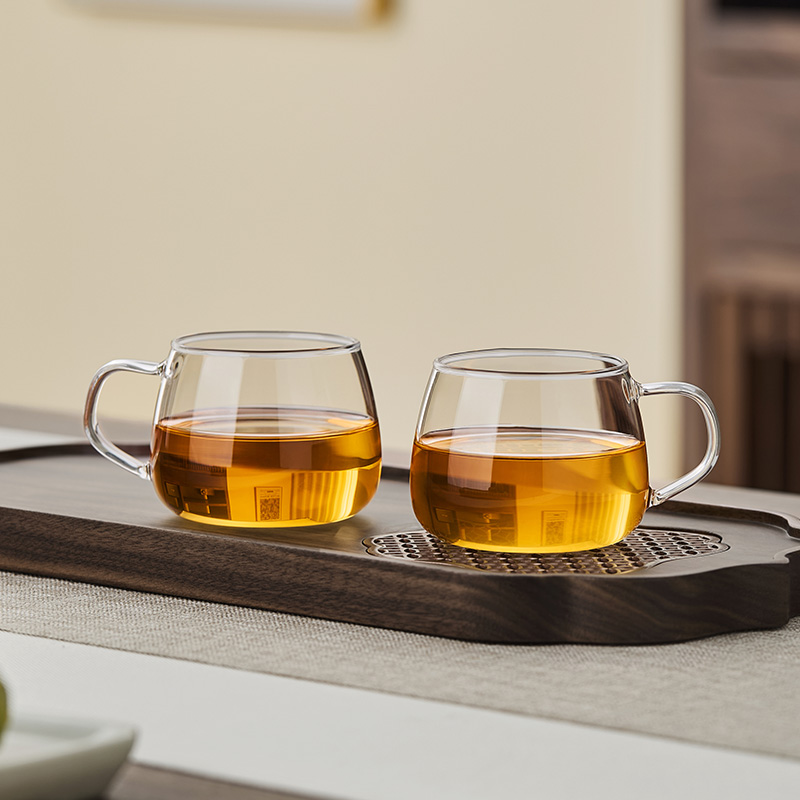 玻璃小品杯带把手茶杯透明品茗杯