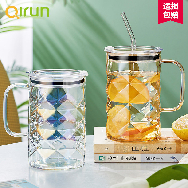 启润大容量吸管杯玻璃水杯耐高温刻度果汁奶茶喝水杯子透明女生夏,餐饮具,玻璃杯,淘宝优惠券,粉丝福利购,淘宝优惠卷