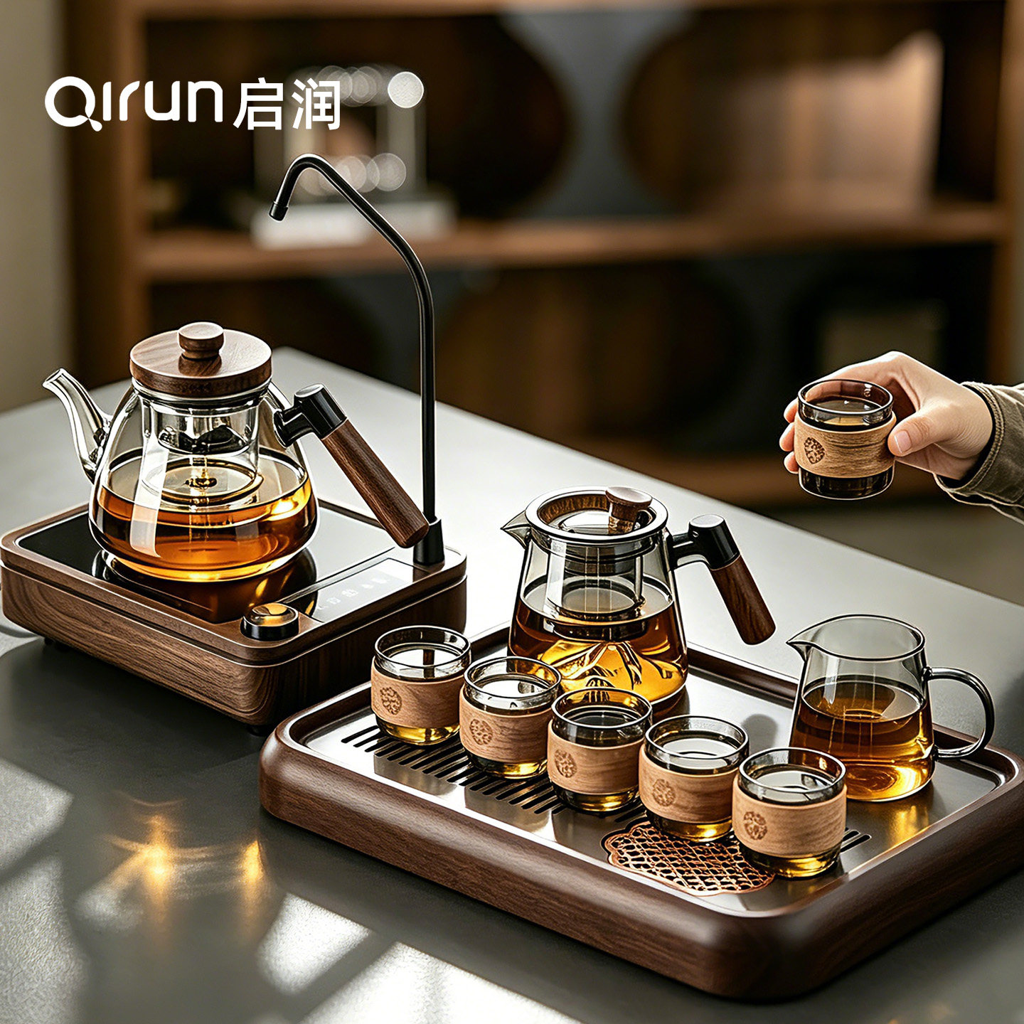 启润全自动上水电陶炉茶具套装