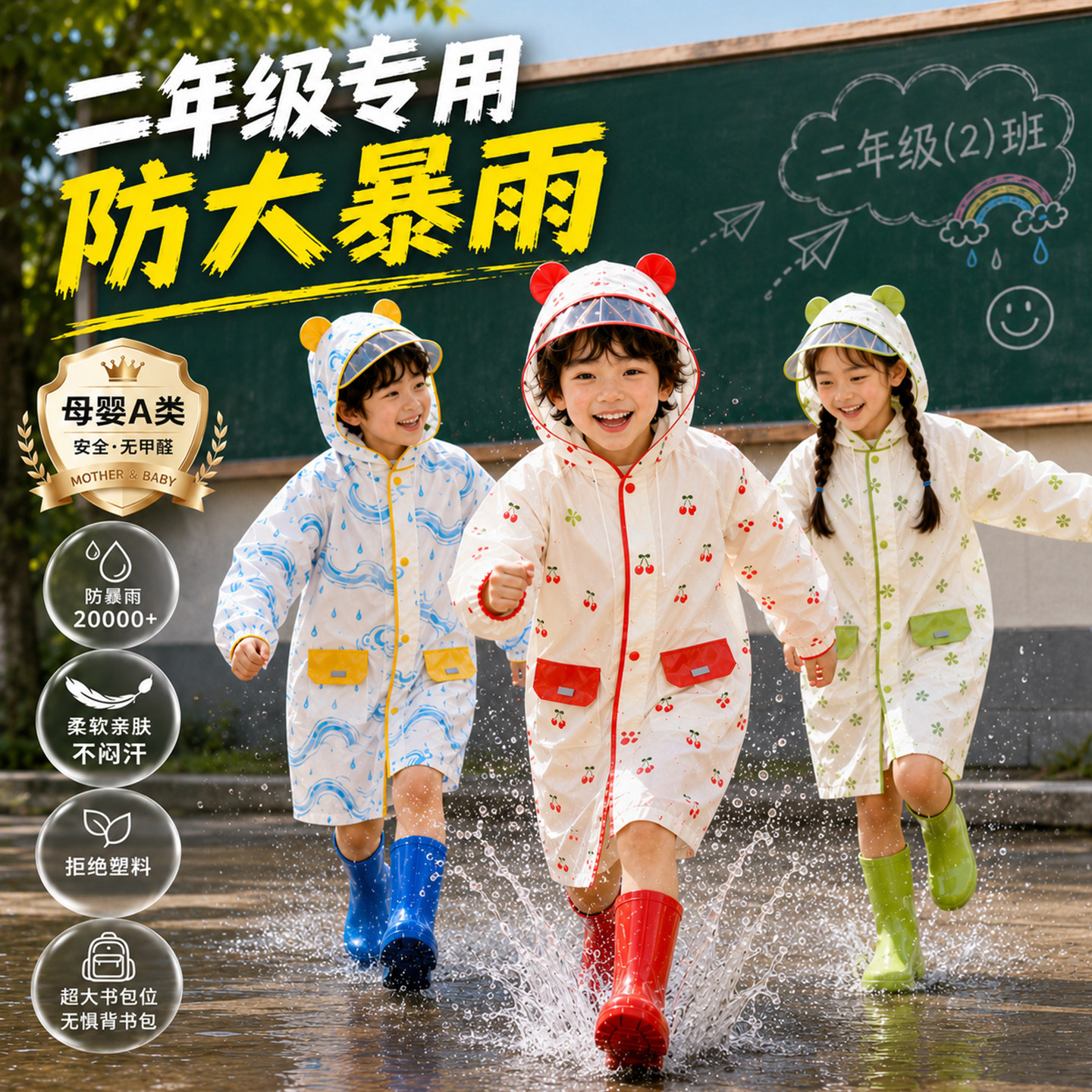 小学生上学专用儿童雨衣带书包位二年级男孩女童防暴雨轻便款雨披