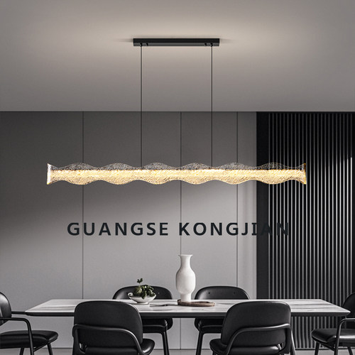 餐厅吊灯现代轻奢设计师意式简约创意新款餐桌饭厅海浪长条岛台灯