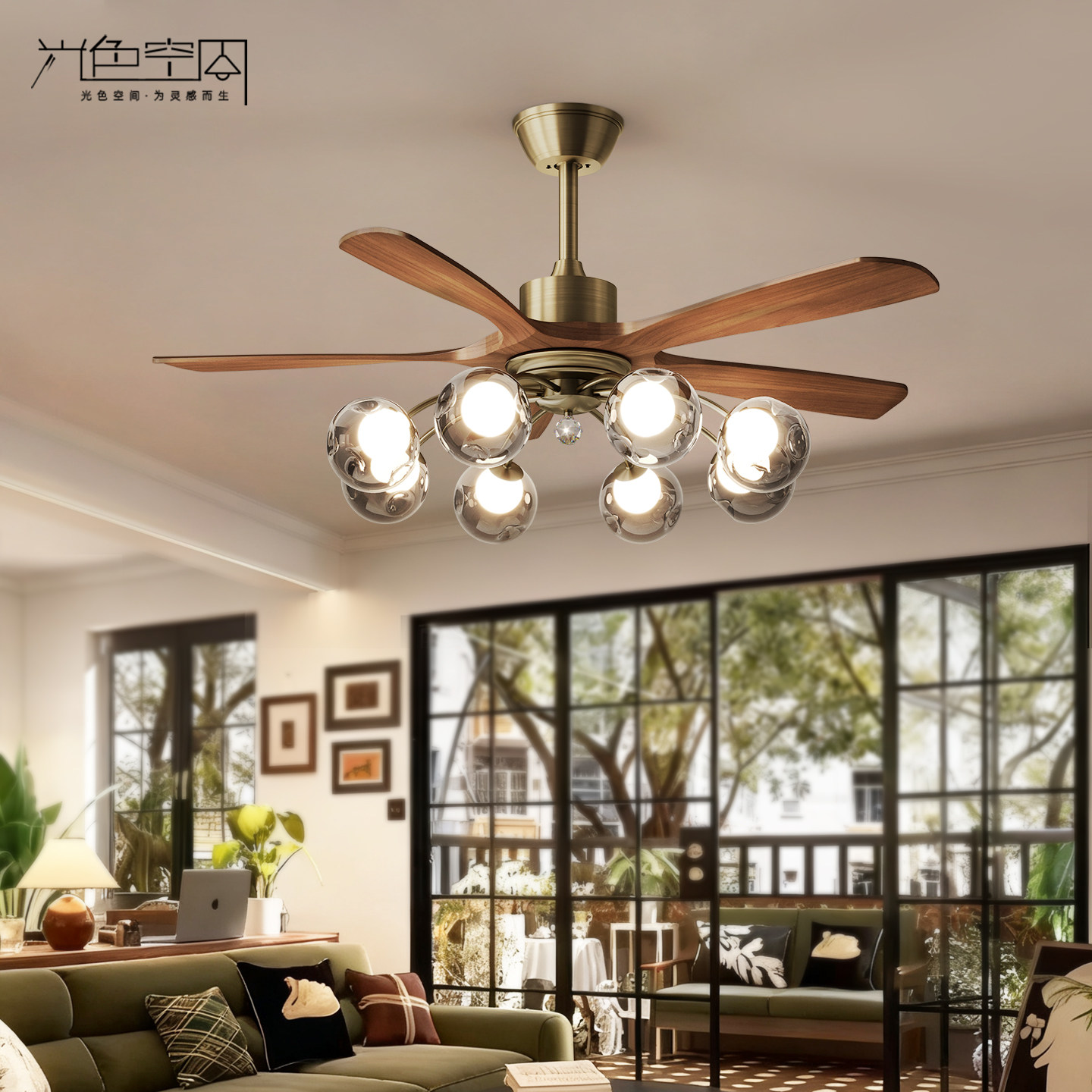 客厅实木风扇灯2026新款轻奢高级感中古风法式复古餐厅卧室吊扇灯