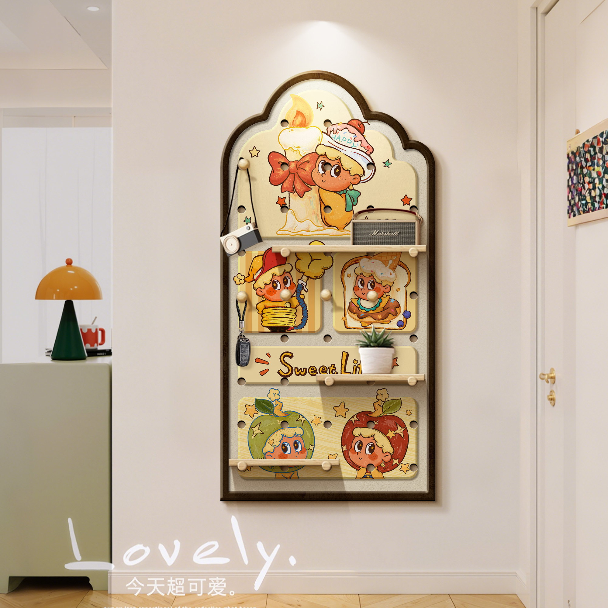 星星仔洞洞板墙上置物架玄关入户造型墙儿童房间布置卧室墙面装饰