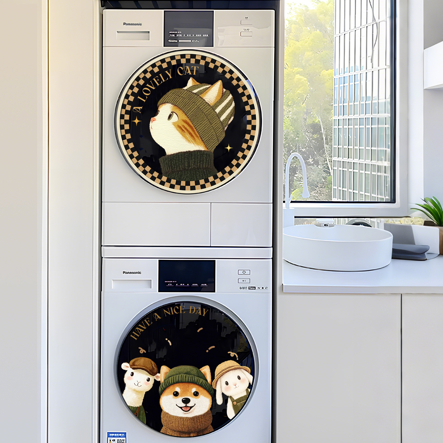 小动物洗衣机贴纸客厅阳台布置玻璃门贴卫生间滚筒卡通装饰小贴画图片