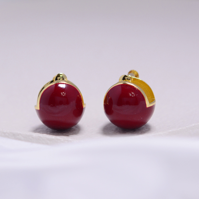 车厘子纯银球型螺旋一体式耳夹