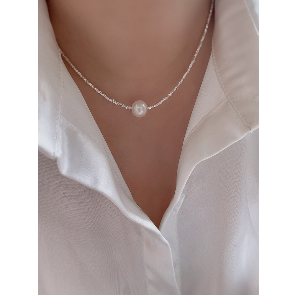 925银银光闪闪碎银子项链女短款锁骨链颈链珍珠学生简约气质k305