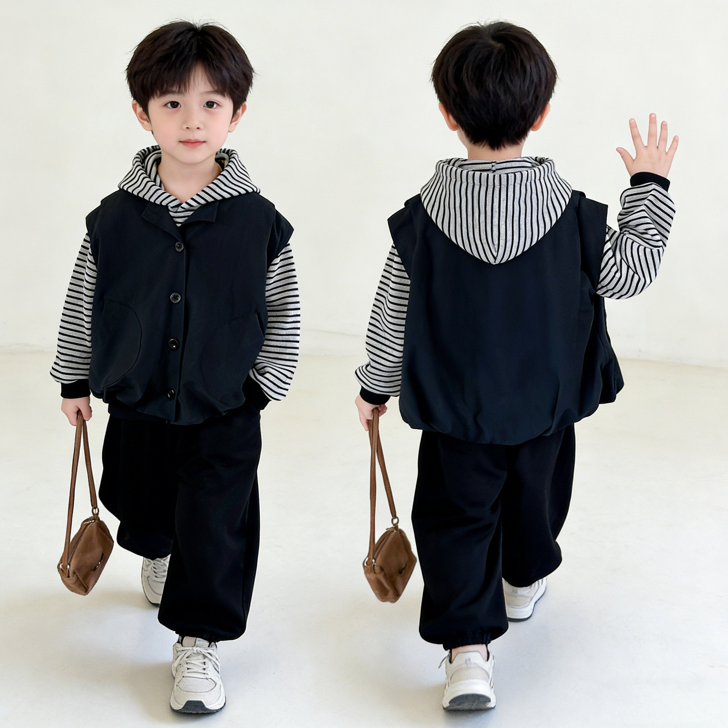 男童套装卫衣儿童运动春秋季2026新款时髦宝宝马甲三件套潮酷衣服