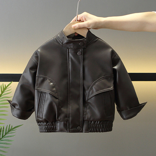 男童冬季皮衣外套加绒儿童夹克2025新款宝宝机车黑色上衣痞帅男孩
