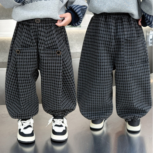 男童加绒裤子2025新款儿童束脚裤