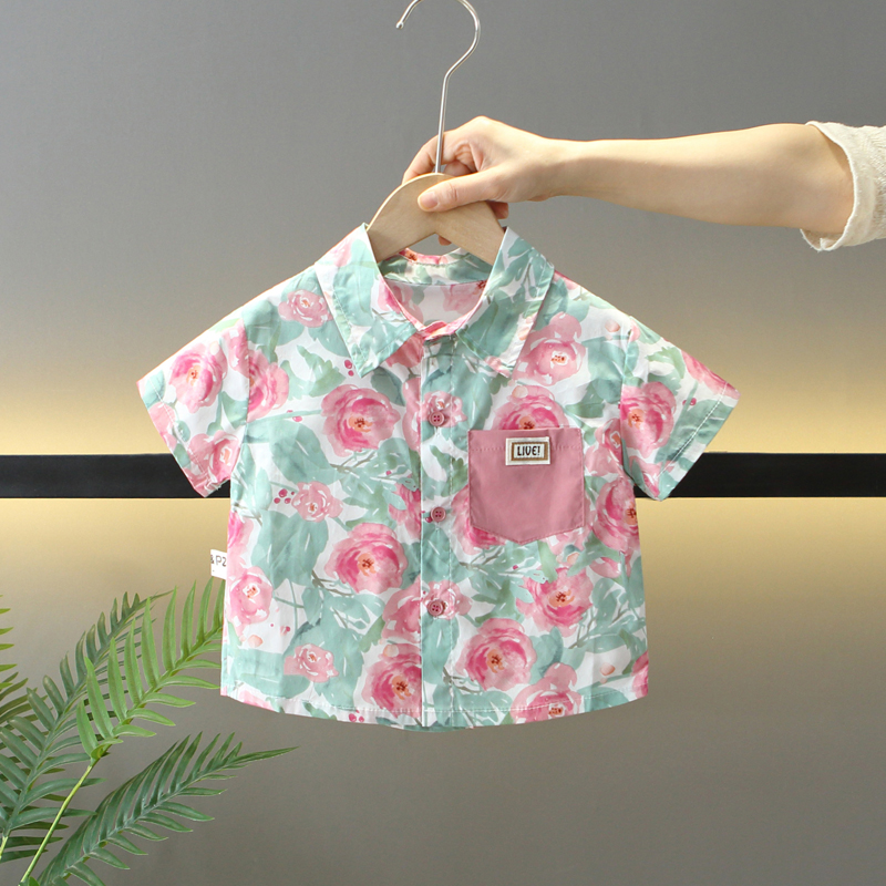 男童夏装短袖衬衫2025新款儿童痞帅上衣宝宝洋气碎花韩版男孩衬衣