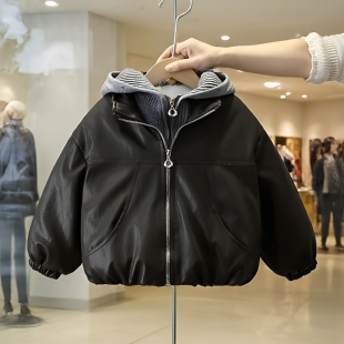 男童皮衣外套加绒加厚酷帅宝宝冬装 拜年服上衣潮 儿童夹克2026新款