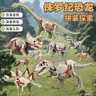 仿真侏罗纪世界手办恐龙霸王龙三角龙半骨架动物拼装模型玩具DIY