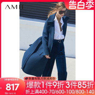 轻盈大衣外套 全羊毛双面呢女赫本风设计感落肩袖 新款 Amii2023冬季