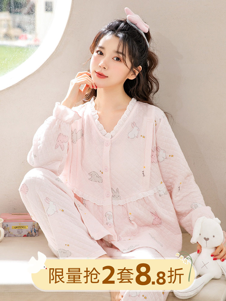 가정 시간 감금 옷 가을 겨울 에어 코튼 산후 봄 가을 순면 임산부 모유 수유 잠옷 출산 따뜻한 가정복