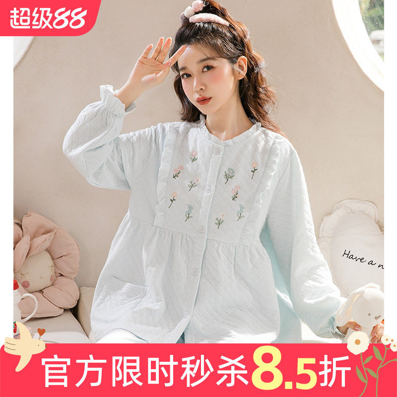 月子服空气棉春秋冬孕妇哺乳睡衣图片