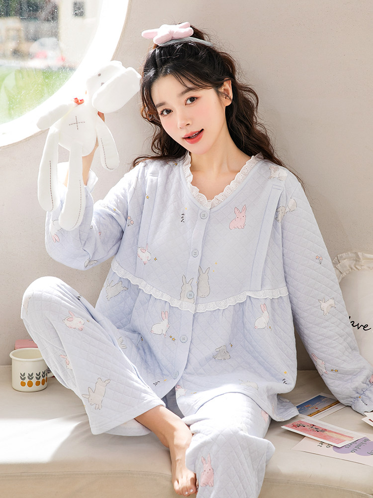 가정 시간 감금 옷 가을 겨울 에어 코튼 산후 봄 가을 순면 임산부 모유 수유 잠옷 출산 따뜻한 가정복