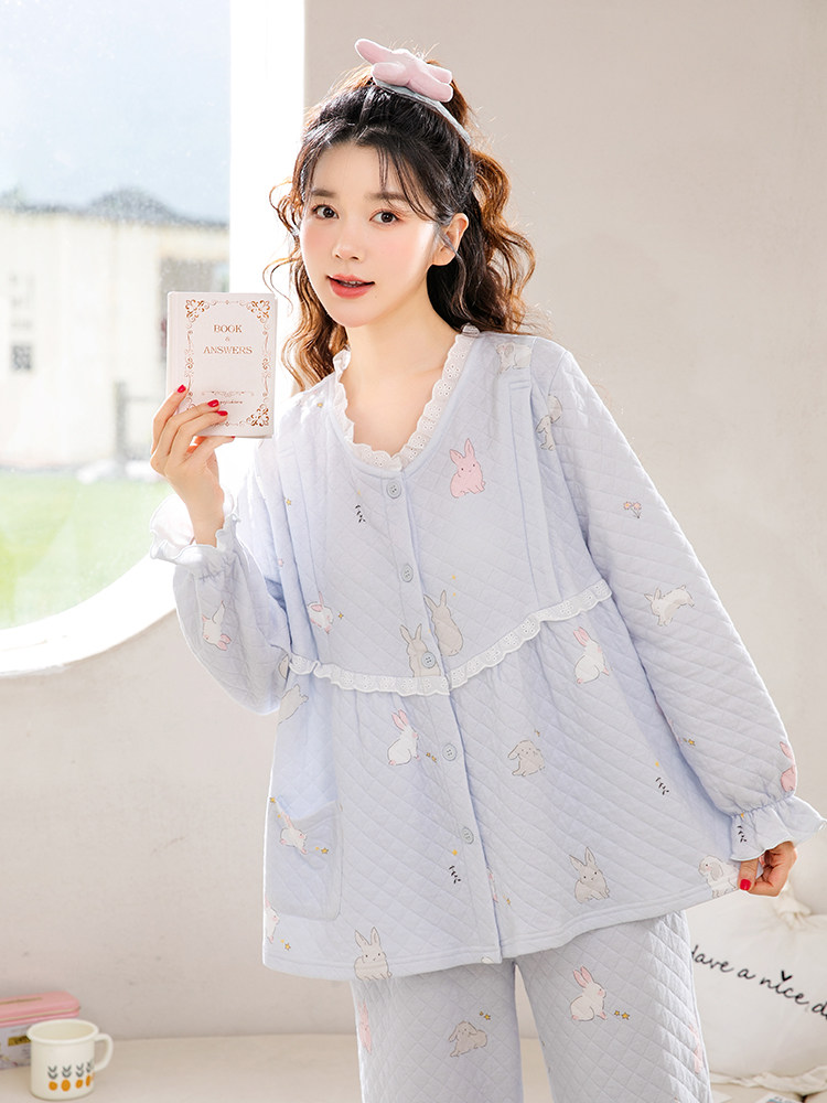 가정 시간 감금 옷 가을 겨울 에어 코튼 산후 봄 가을 순면 임산부 모유 수유 잠옷 출산 따뜻한 가정복