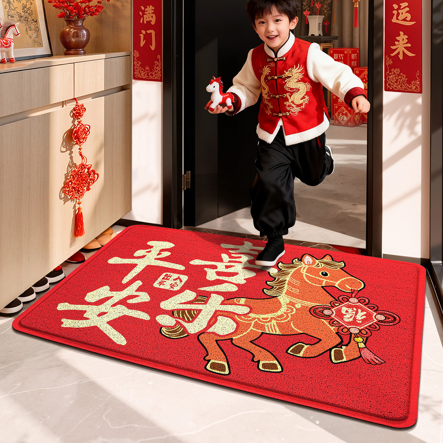 入户门地垫2026新款红色进门防滑踩脚垫玄关门垫门口丝圈耐脏垫子