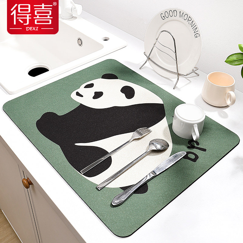 厨房台面沥水垫熊猫硅藻泥隔热垫餐桌碗盘茶杯垫洗手台速干吸水垫,居家布艺,厨房地垫,淘宝优惠券,粉丝福利购,淘宝优惠卷