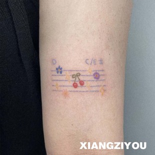 想自由五线谱纹身贴可爱樱桃艺术音乐节潮流防水图案卡通买一送一