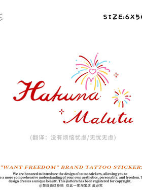 想自由 hakuna matata彩色英文遮盖遮瑕高级感持久纹身贴买一送一