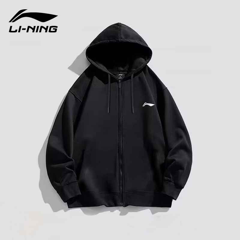 李宁开衫外套男士连帽黑色秋季款