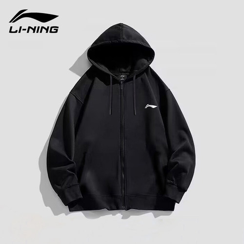 李宁开衫外套男士连帽黑色秋季款