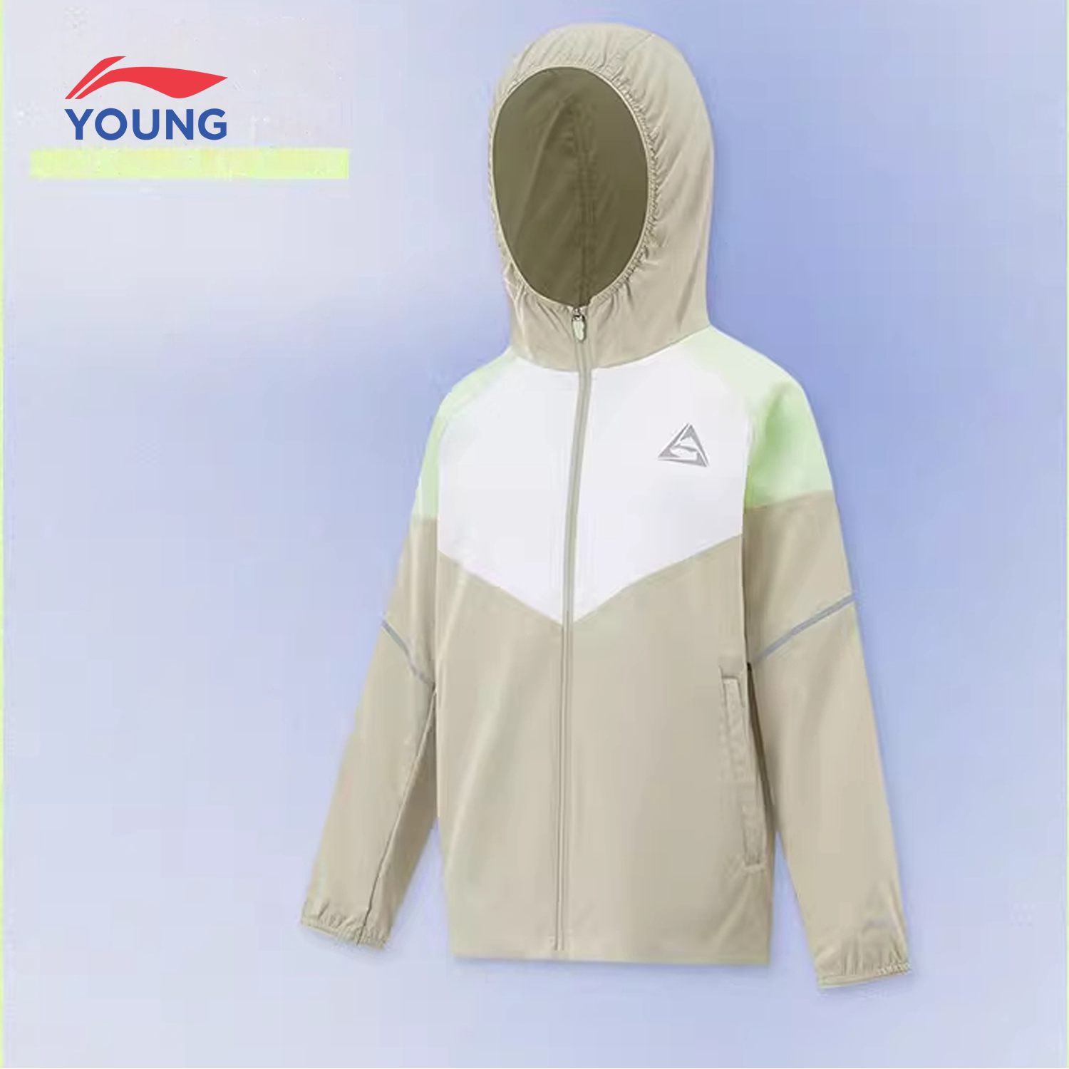 李宁男童运动风衣2026新款时尚百搭撞色拼接拉链运动外套连帽拼色