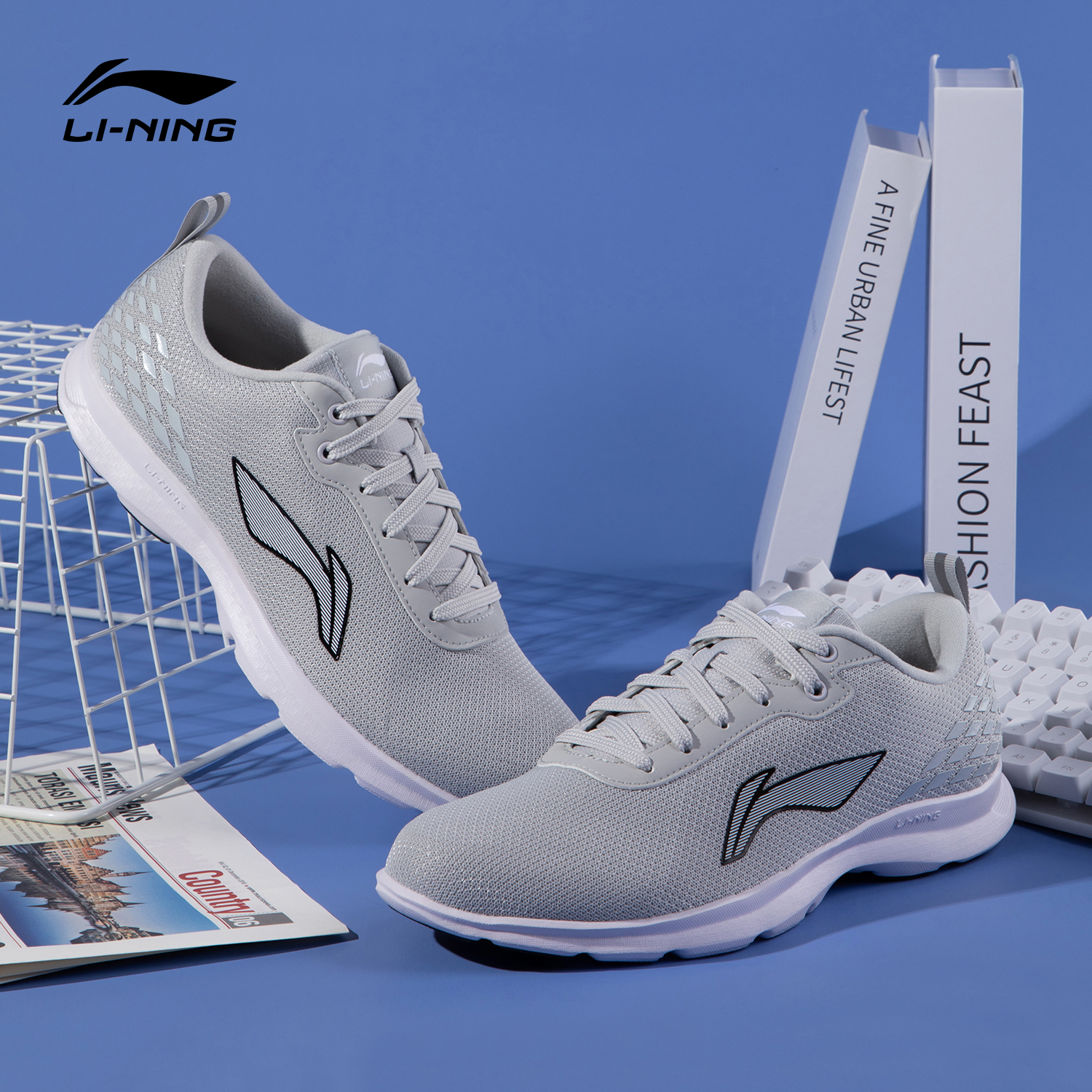 李宁鞋男跑步鞋夏季新款网面灰色透气轻便男士鞋子官方正品运动鞋