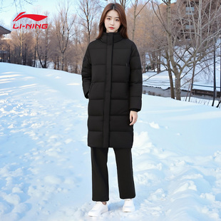 李宁羽绒服外套女款防风防泼水2026新款保暖户外加厚长款连帽上衣
