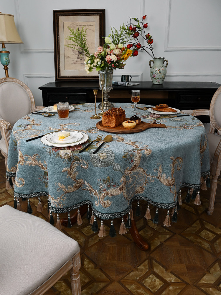 欧式高端餐桌布圆形家用大圆桌桌布轻奢台布布艺2021年新款高级感