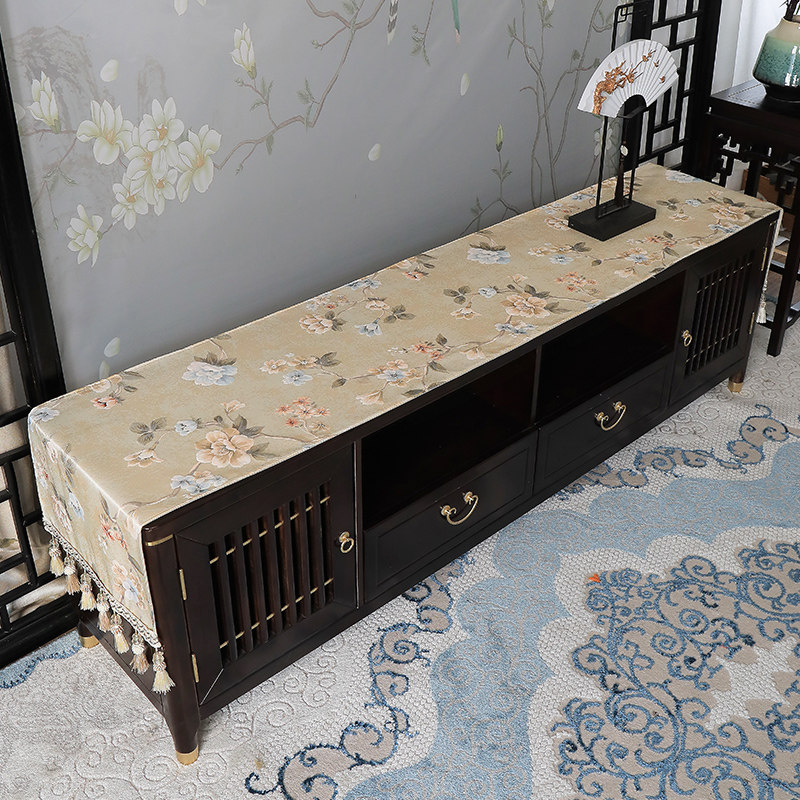 新中式电视柜桌布盖布长条高级感长方形茶几台布防尘罩垫2025新款