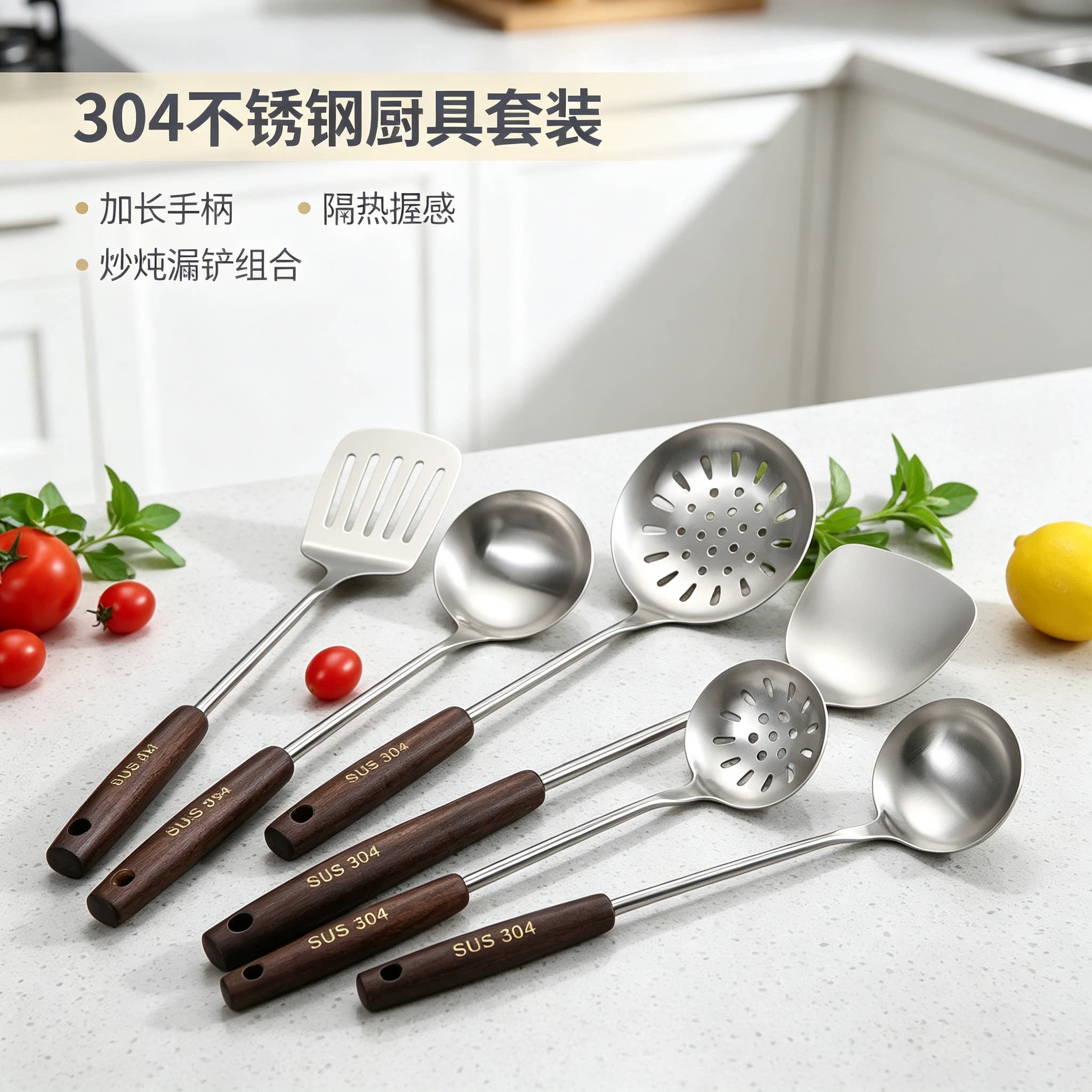304不锈钢木柄厨具全套