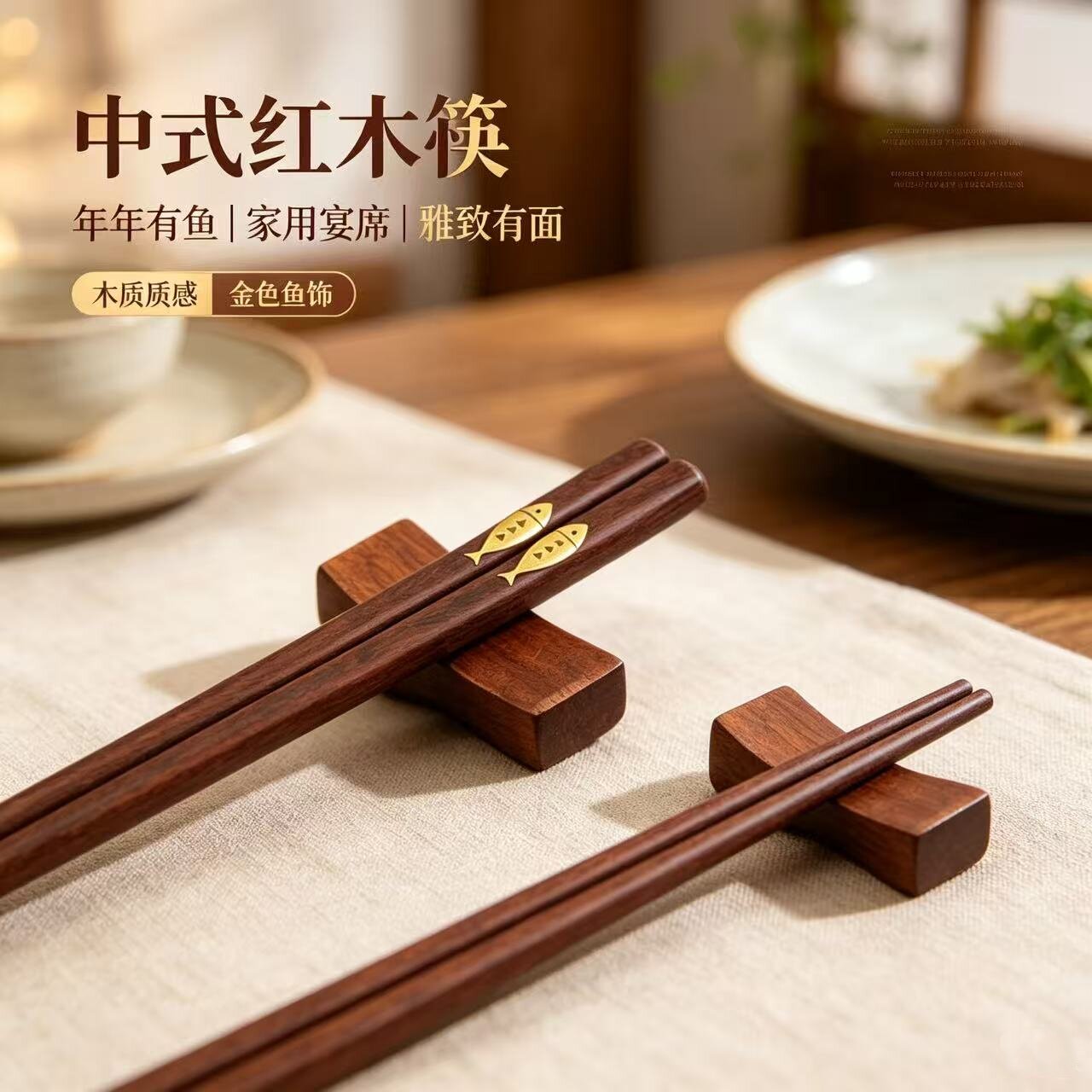 中式竹木金色喜气便携筷子套装