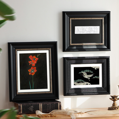 法式覆古正方形黑色相框摆台高级感a3A4画框挂墙空框装裱卡纸定制