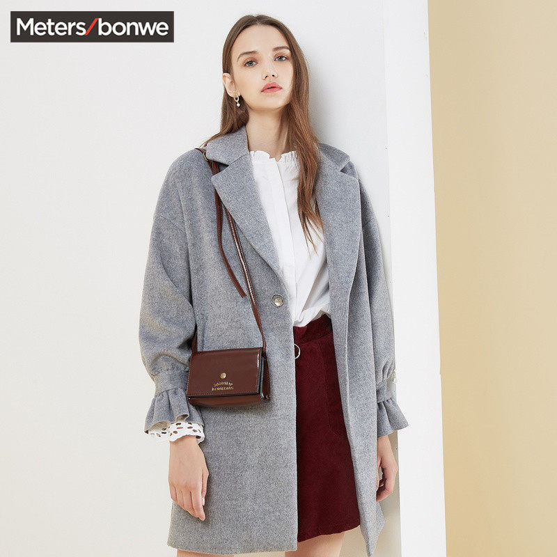 美特斯邦威大衣女冬季休闲潮流花苞袖女性化时尚保暖大衣女士外套