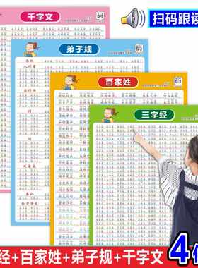 三字经百家姓古诗词知识点启蒙挂图小学全套墙贴千字文儿童弟子规