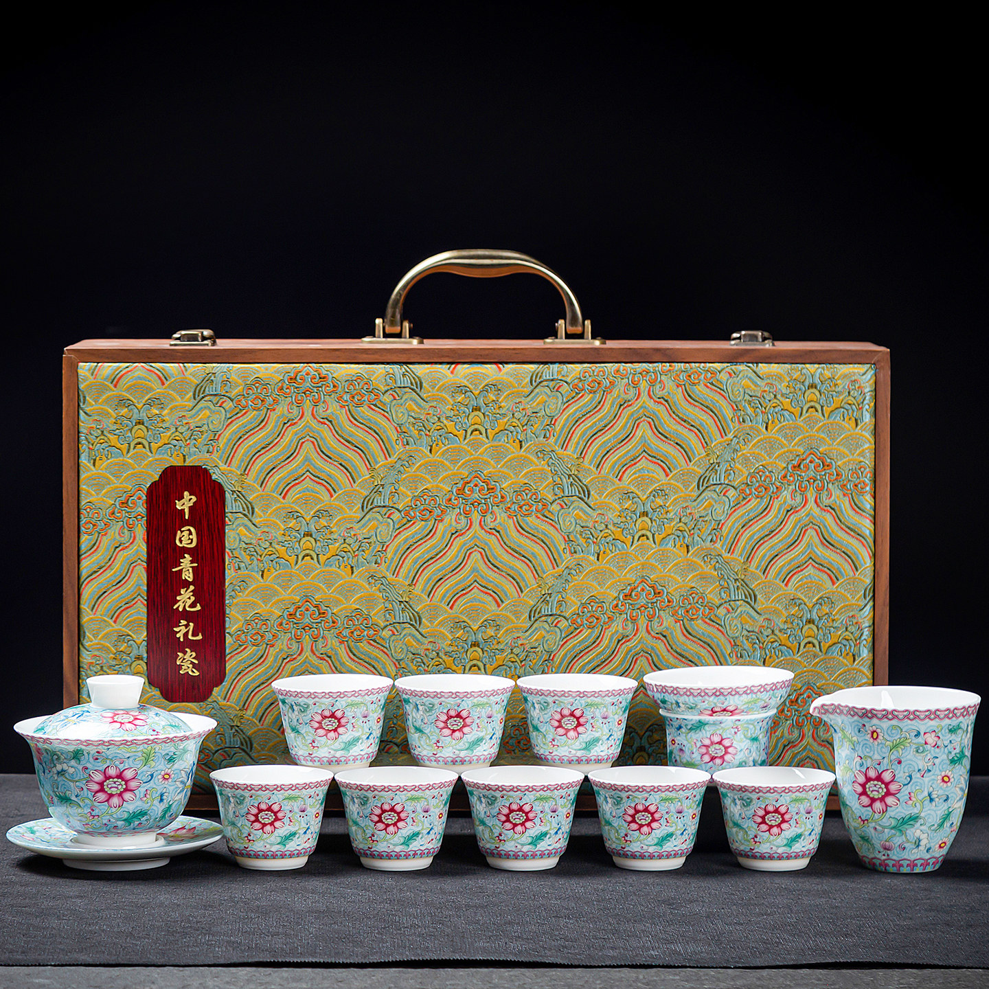 礼盒装珐瑯彩功夫茶具套组2025新款家用羊脂玉盖碗泡茶杯高档轻奢