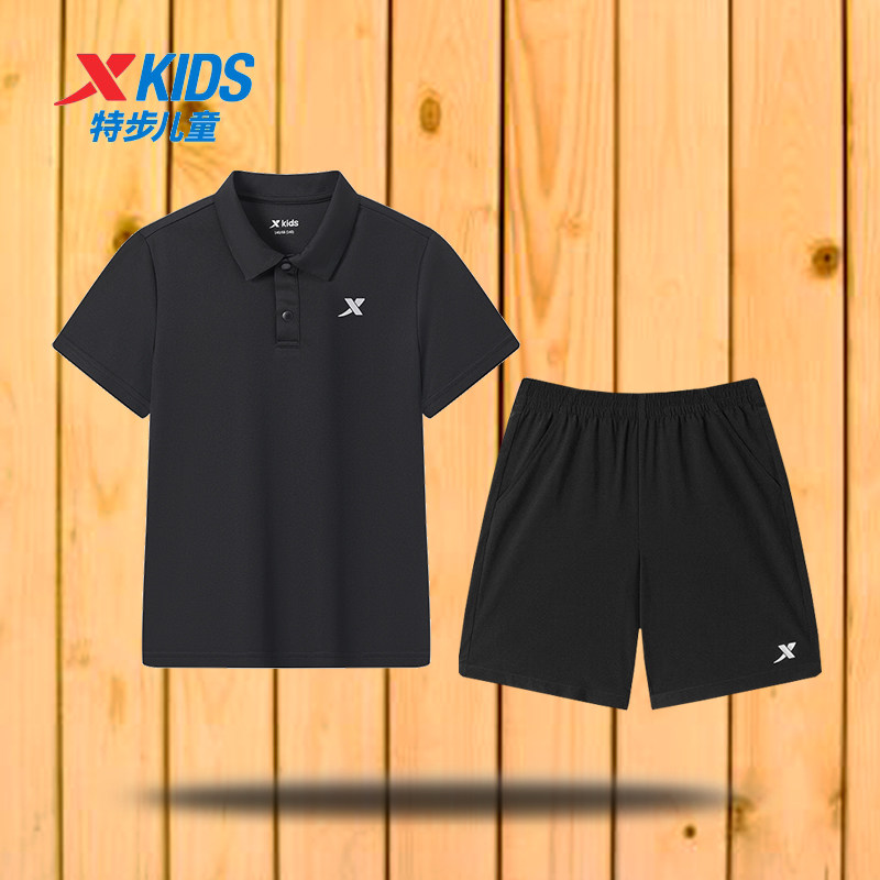 特步童装男童POLO衫短袖套装2025夏季儿童小学生短裤运动服男大童