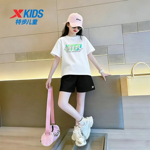 特步女童短袖套装短裤夏装运动服
