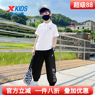 特步童装男童POLO衫短袖运动套装2026夏装大童长裤儿童速干运动服