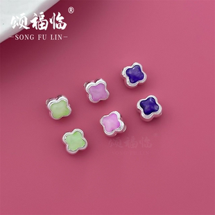 s999纯银编绳diy珐琅彩色四叶草隔珠足银散珠手工DIY手链串珠配件