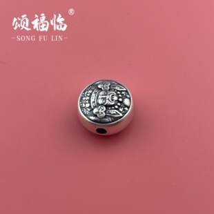 足银999DIY配件3D复古做旧黄财神罗盘隔珠文玩配珠手串手链项链