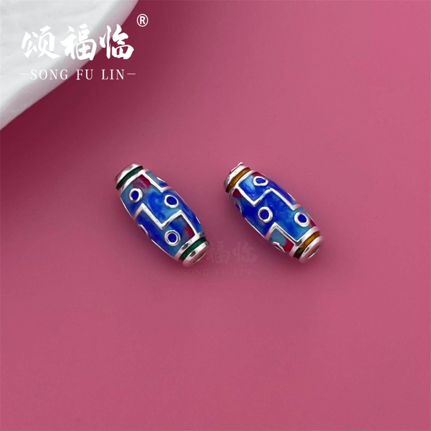 999足银珐琅古法九眼天珠隔珠3D硬银手工DIY编绳串珠手链银饰配件