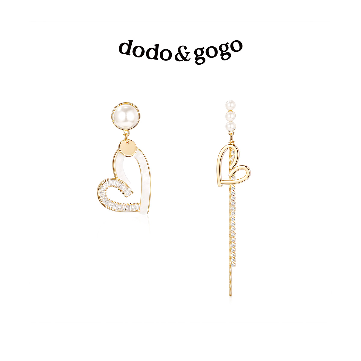 dodogogo不对称爱心珍珠流苏