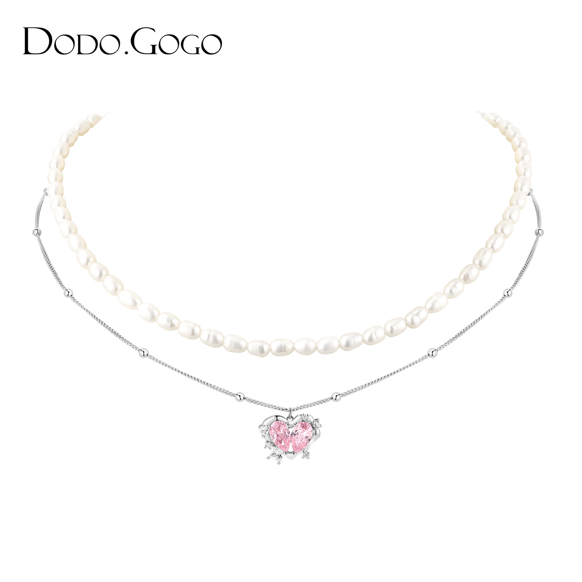 dodogogo粉锆爱心天然珍珠项链