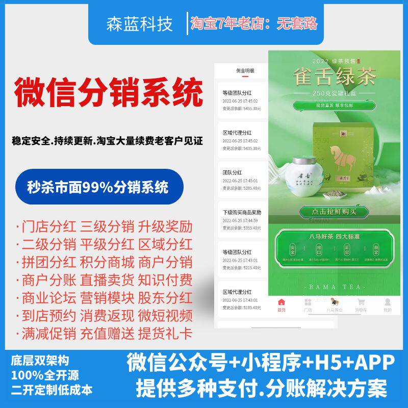 微信分销极差商城小程序 APP团队平级模式定制 裂变二级商城系统