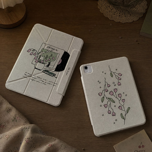iPad11代保护壳磁吸双面夹文艺平板vivopad3pro简约air8带笔槽13寸亚克力全包花朵图案y折十代9保护套